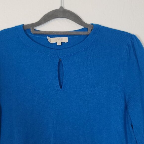 Hobbs London Wool Cashmere Blend Sweater Keyhole Neckline Blue Size Small - Picture 2 of 7